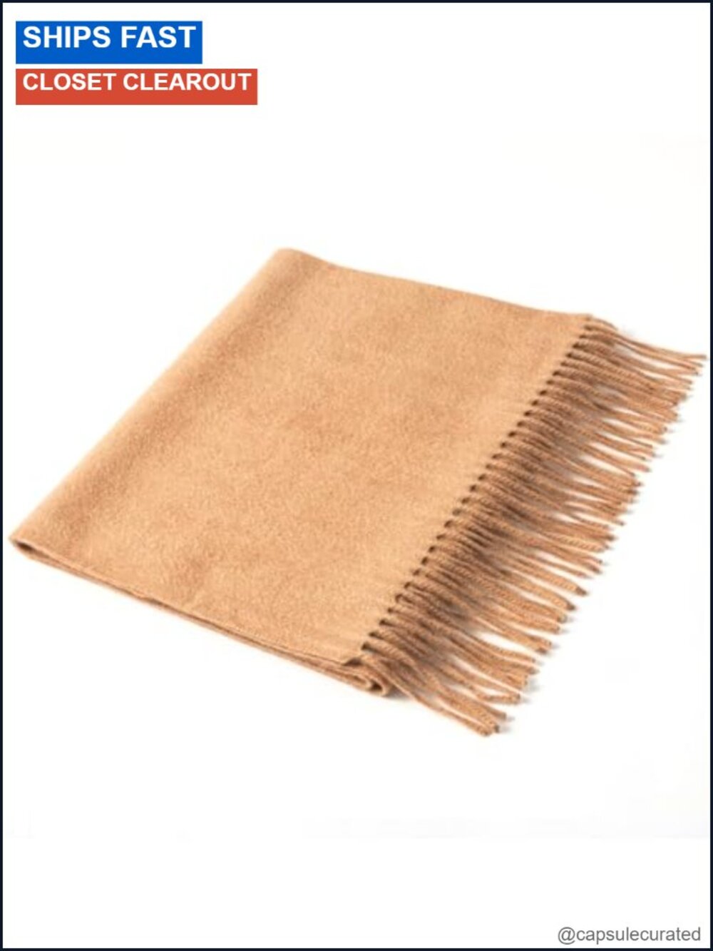 100% Cashmere Scarf with Fringed Edges, 66" Long, Unisex Wrap